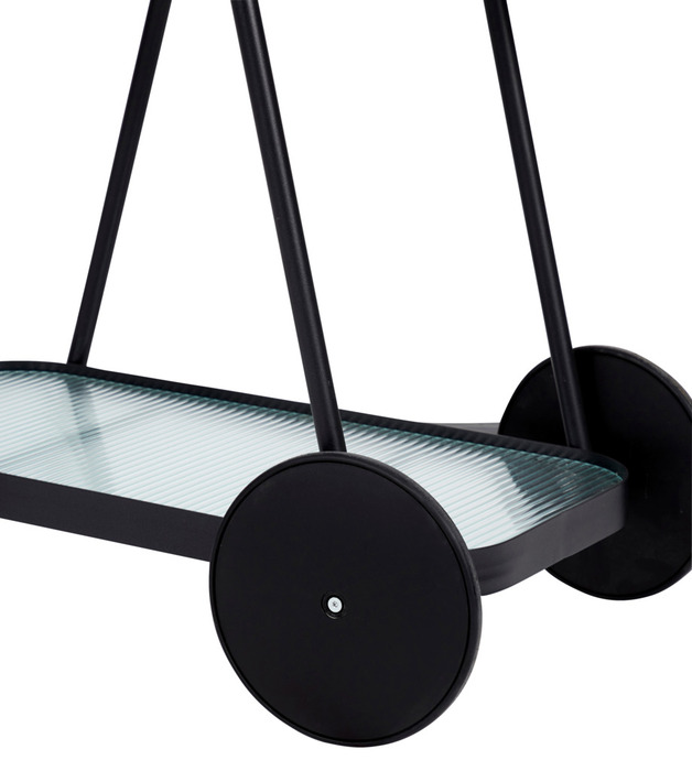 Serveringsvogn i aluminium og glas